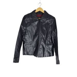 Wilsons Leather Women's Black Large Moto Jacket Removable Thinsulate Zip Pockets